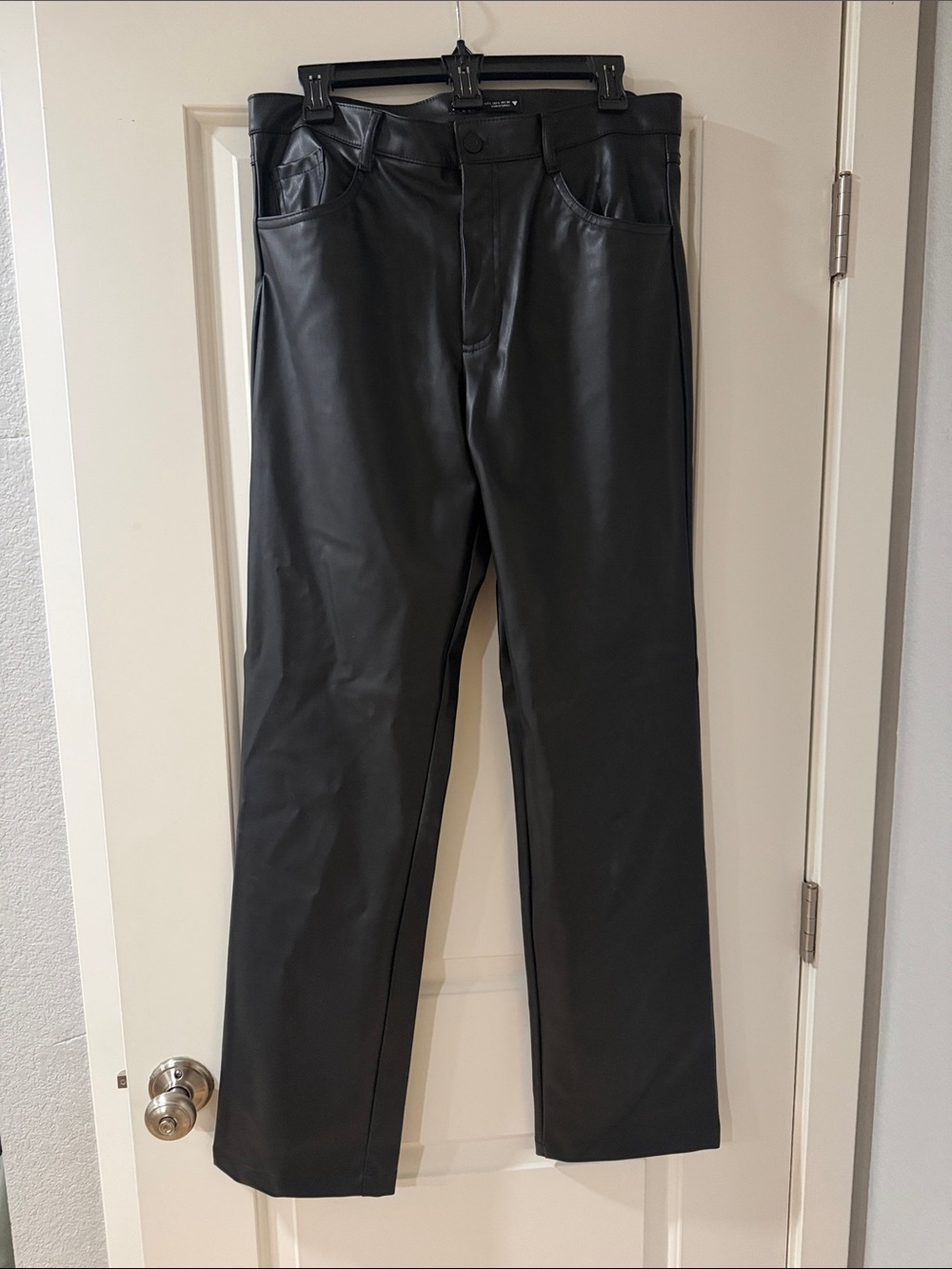 Zara Black Faux Leather Straight-Leg Pants